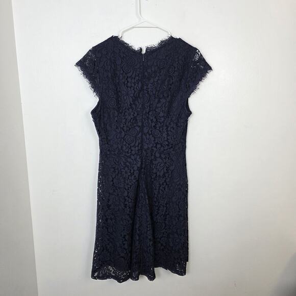 H&M Navy Blue Girly Feminine Lace Fit & Flare Mini Dress Size Medium - Picture 2 of 5